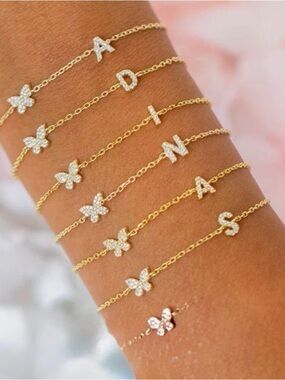Adina Eden Pavé Butterfly Initial Bracelet NWT